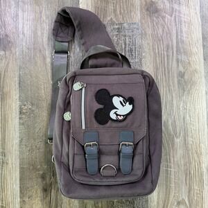Disney Mickey Mouse Pin Trading Sling Park Bag Unisex Gray Canvas Utility Bag